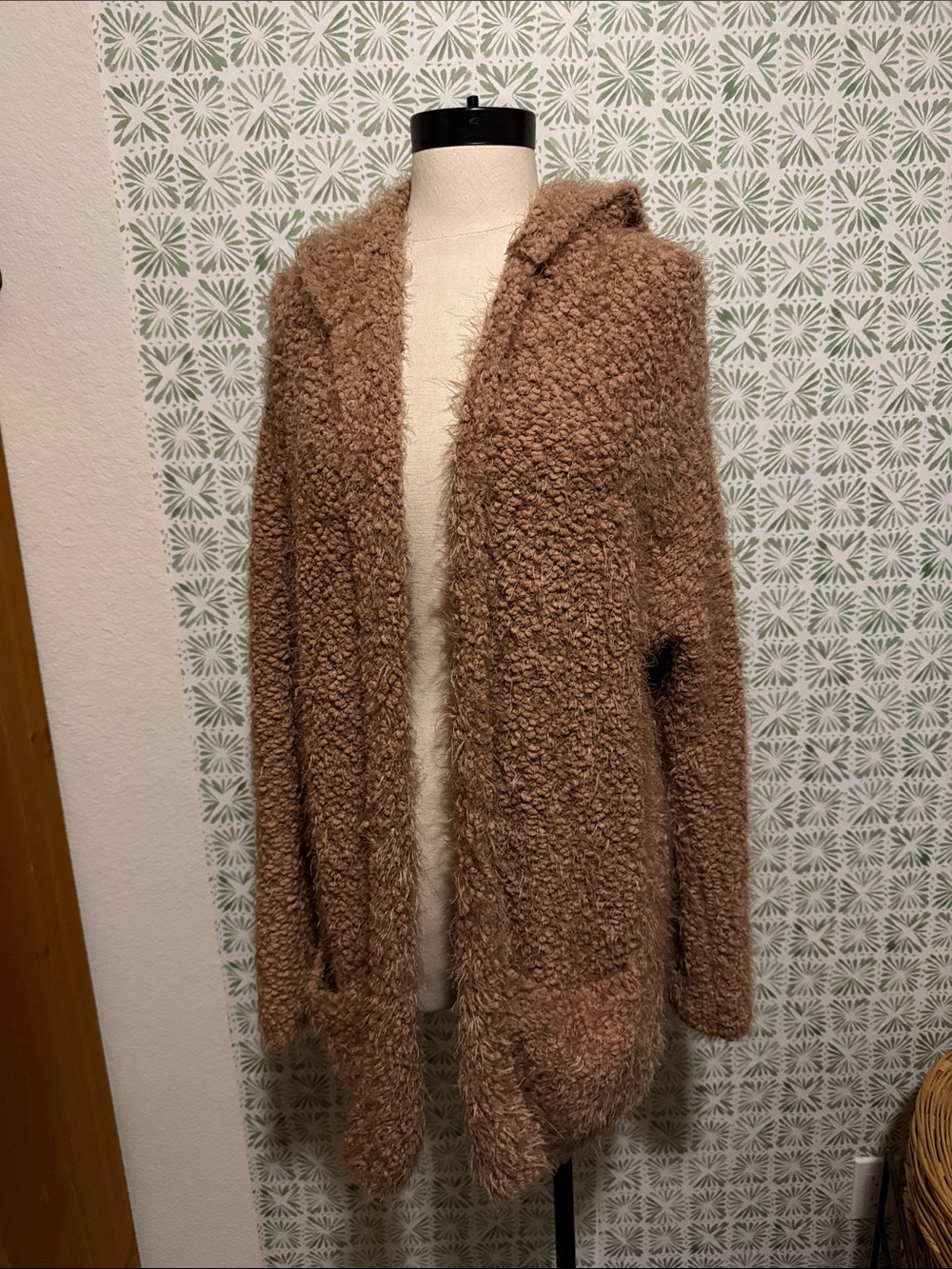 Love Stitch Brown Hooded Teddy Open-Front Jacket